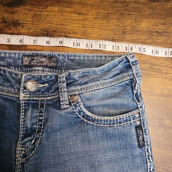 Silver Jeans 28 Suki Low Rise Bootcut Thick Stitch Medium Light Wash Stretch - Picture 6 of 11